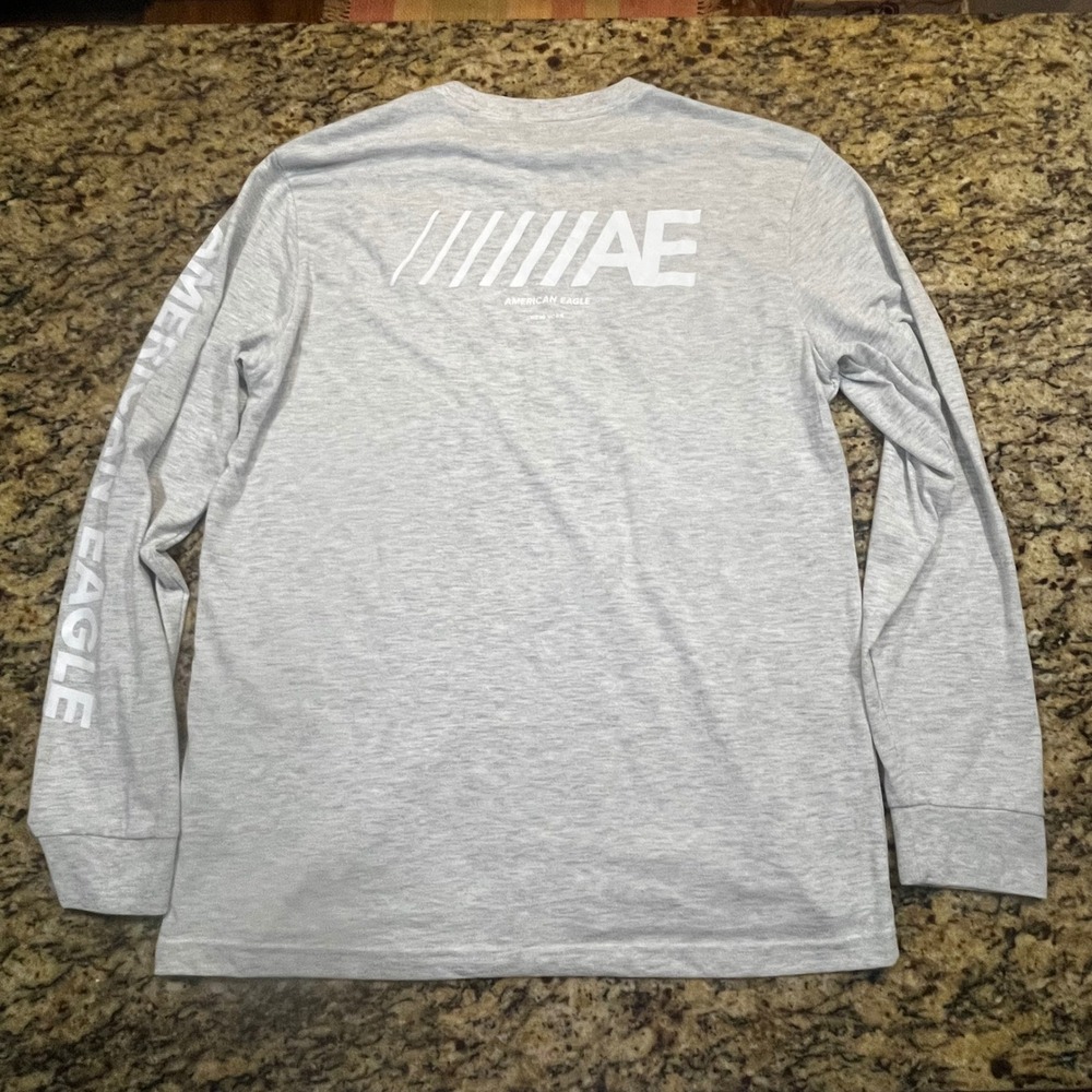 American Eagle Mens Long Sleeve Graphic Tee Gray Heather Large Tall Shirt